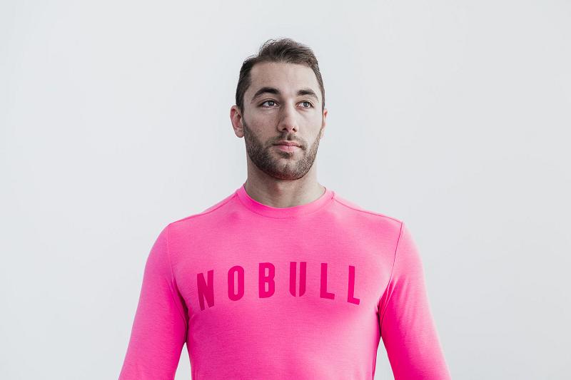 Men\'s Nobull Tee (NEON) Long Sleeve Pink | SG W2535N